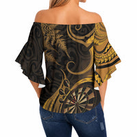 Personalised New Zealand Gold Darts Off Shoulder Wrap Waist Top Maori Fern Curve Style