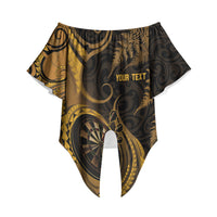 Personalised New Zealand Gold Darts Off Shoulder Wrap Waist Top Maori Fern Curve Style