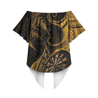 Personalised New Zealand Gold Darts Off Shoulder Wrap Waist Top Maori Fern Curve Style