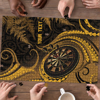 Personalised New Zealand Gold Darts Puzzle Maori Fern Curve Style