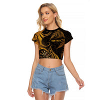 Personalised New Zealand Gold Darts Raglan Cropped T Shirt Maori Fern Curve Style