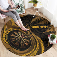 Personalised New Zealand Gold Darts Round Carpet Maori Fern Curve Style