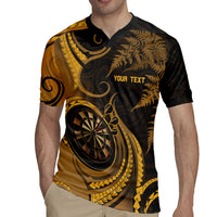 Personalised New Zealand Gold Darts Rugby Jersey Maori Fern Curve Style