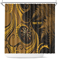 Personalised New Zealand Gold Darts Shower Curtain Maori Fern Curve Style