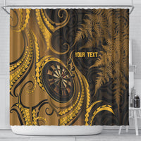 Personalised New Zealand Gold Darts Shower Curtain Maori Fern Curve Style