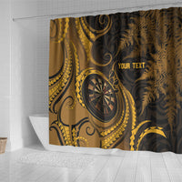 Personalised New Zealand Gold Darts Shower Curtain Maori Fern Curve Style