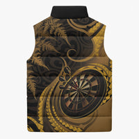 Personalised New Zealand Gold Darts Sleeveless Puffer Jacket Maori Fern Curve Style