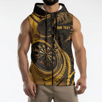 Personalised New Zealand Gold Darts Sleeveless Zip Hoodie Maori Fern Curve Style