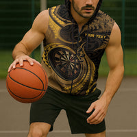 Personalised New Zealand Gold Darts Sleeveless Zip Hoodie Maori Fern Curve Style