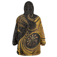 Personalised New Zealand Gold Darts Wearable Blanket Hoodie Maori Fern Curve Style