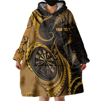 Personalised New Zealand Gold Darts Wearable Blanket Hoodie Maori Fern Curve Style