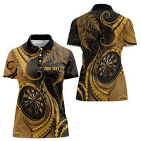 Personalised New Zealand Gold Darts Women Polo Shirt Maori Fern Curve Style