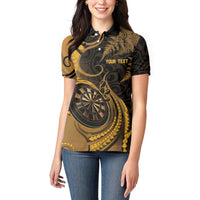 Personalised New Zealand Gold Darts Women Polo Shirt Maori Fern Curve Style