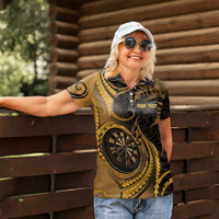Personalised New Zealand Gold Darts Women Polo Shirt Maori Fern Curve Style