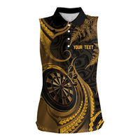 Personalised New Zealand Gold Darts Women Sleeveless Polo Shirt Maori Fern Curve Style