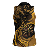 Personalised New Zealand Gold Darts Women Sleeveless Polo Shirt Maori Fern Curve Style