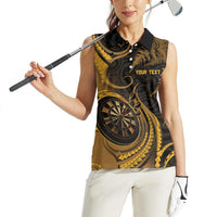 Personalised New Zealand Gold Darts Women Sleeveless Polo Shirt Maori Fern Curve Style