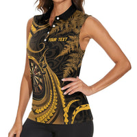 Personalised New Zealand Gold Darts Women Sleeveless Polo Shirt Maori Fern Curve Style