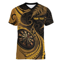 Personalised New Zealand Gold Darts Women V-Neck T-Shirt Maori Fern Curve Style
