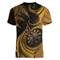 Personalised New Zealand Gold Darts Women V-Neck T-Shirt Maori Fern Curve Style
