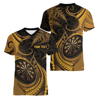 Personalised New Zealand Gold Darts Women V-Neck T-Shirt Maori Fern Curve Style