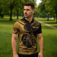 Personalised New Zealand Gold Darts Zipper Polo Shirt Maori Fern Curve Style