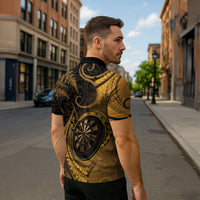 Personalised New Zealand Gold Darts Zipper Polo Shirt Maori Fern Curve Style