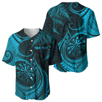 Personalised New Zealand Turquoise Darts Baseball Jersey Maori Fern Curve Style