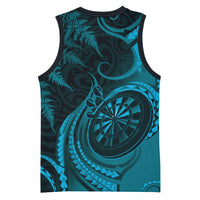 Personalised New Zealand Turquoise Darts Basketball Jersey Maori Fern Curve Style