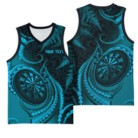 Personalised New Zealand Turquoise Darts Basketball Jersey Maori Fern Curve Style