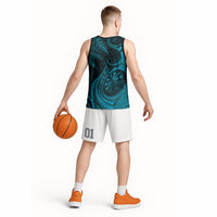 Personalised New Zealand Turquoise Darts Basketball Jersey Maori Fern Curve Style