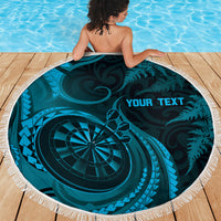 Personalised New Zealand Turquoise Darts Beach Blanket Maori Fern Curve Style