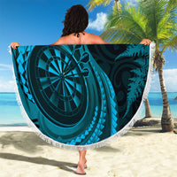 Personalised New Zealand Turquoise Darts Beach Blanket Maori Fern Curve Style