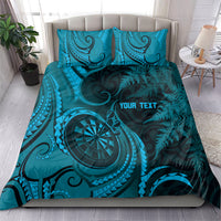 Personalised New Zealand Turquoise Darts Bedding Set Maori Fern Curve Style