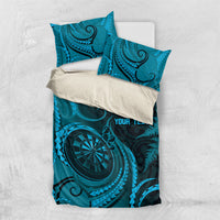 Personalised New Zealand Turquoise Darts Bedding Set Maori Fern Curve Style