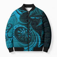 Personalised New Zealand Turquoise Darts Bomber Puffer Jacket Maori Fern Curve Style