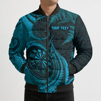 Personalised New Zealand Turquoise Darts Bomber Puffer Jacket Maori Fern Curve Style