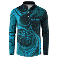Personalised New Zealand Turquoise Darts Button Sweatshirt Maori Fern Curve Style