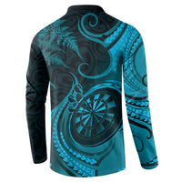 Personalised New Zealand Turquoise Darts Button Sweatshirt Maori Fern Curve Style