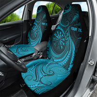 Personalised New Zealand Turquoise Darts Car Seat Cover Maori Fern Curve Style
