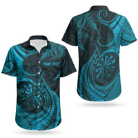 Personalised New Zealand Turquoise Darts Couples Matching Off Shoulder Maxi Dress and Hawaiian Shirt Maori Fern Curve Style