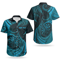 Personalised New Zealand Turquoise Darts Couples Matching Short Sleeve Bodycon Dress and Hawaiian Shirt Maori Fern Curve Style