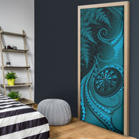 New Zealand Turquoise Darts Door Cover Maori Fern Curve Style