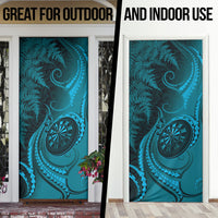 New Zealand Turquoise Darts Door Cover Maori Fern Curve Style