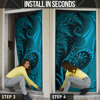 New Zealand Turquoise Darts Door Cover Maori Fern Curve Style