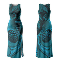 Personalised New Zealand Turquoise Darts Family Matching Tank Maxi Dress and Hawaiian Shirt Maori Fern Curve Style