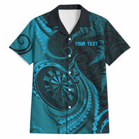 Personalised New Zealand Turquoise Darts Hawaiian Shirt Maori Fern Curve Style