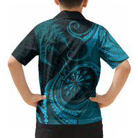 Personalised New Zealand Turquoise Darts Hawaiian Shirt Maori Fern Curve Style