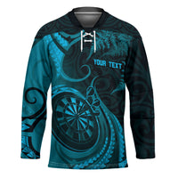 Personalised New Zealand Turquoise Darts Hockey Jersey Maori Fern Curve Style