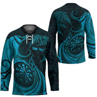 Personalised New Zealand Turquoise Darts Hockey Jersey Maori Fern Curve Style